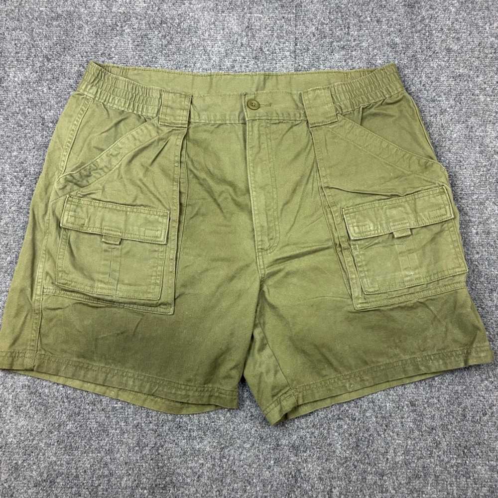 St Johns Bay Mens Shorts Size 40W Olive Green Cotton Cargo Elastic Waist Utility